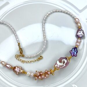 😍😍 Handmade Freshwater Flameball Star ⭐️ Baroque Pearl Ombre Cluster Necklace